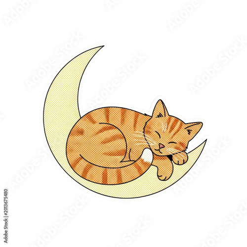 Sleeping orange cat on a moon.