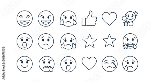 Tableau sur toile Set of Emoticons and Icons: Happy, Sad, Love, Like, Star, Emotions