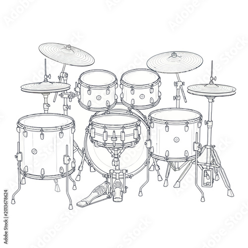 Fotografija Drum Kit Sketch - Musical Instrument Illustration