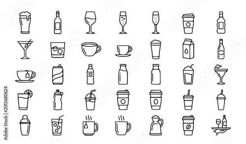 Obraz na płótnie Beverage 20 minimal icon set with alcohol and non alcoholic drinks for menu and