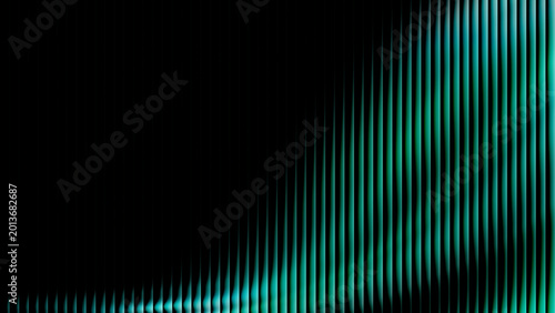 Abstract teal green gradient vertical lines creating dynamic wave patterns against a deep black background for modern digital technology and futuristic design projects