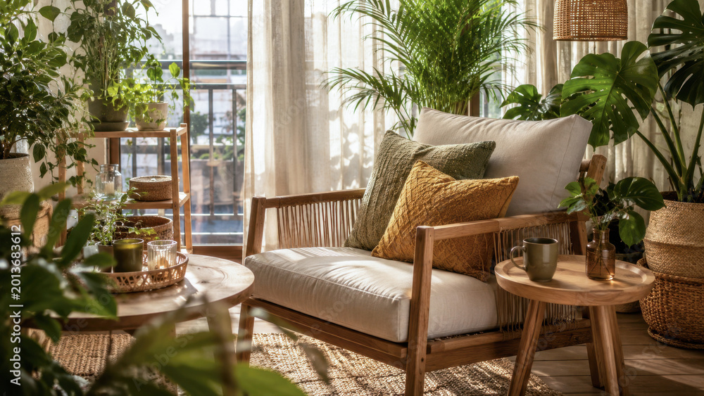 Fototapeta premium Cozy indoor seating area with plants