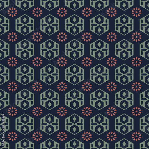 Minimalist Geometric Hexagon Floral Seamless Pattern Background