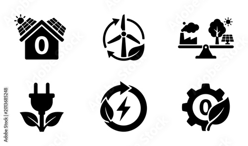 Schilderij op canvas Eco-friendly energy icons, renewable power symbols, sustainable technology graph