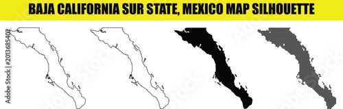 Tableau sur toile Baja California Sur state Mexico map silhouette white outline filled dotted vector