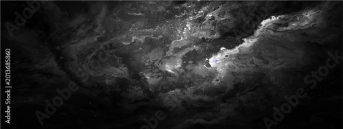 Quadro em tela Monochrome cosmic nebula vector background, abstract dark space galaxy with swir