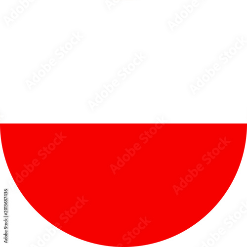 circular polish flag vector illustration with white rectangle and red semicircle in minimalist svg design