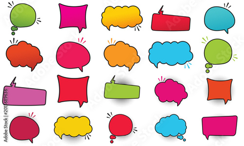 Vászonkép Cartoon empty retro comic style speech bubbles set in pastel colors