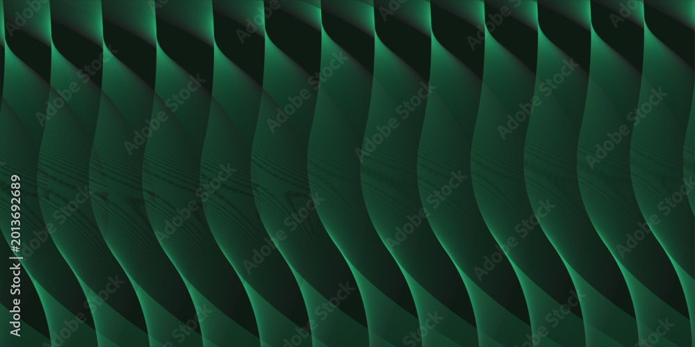 Obraz premium Elegant dark green abstract wave with smooth flowing texture, creating a dynamic sense of depth and mysterious modern movement in a premium vector design