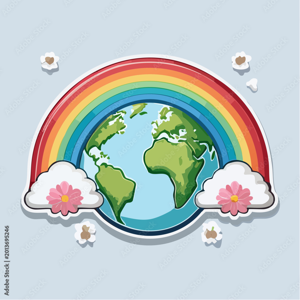 Naklejka premium Earth with Rainbow and Clouds