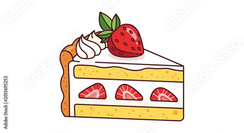 Photography Delicious Strawberry Shortcake Slice with Whipped Cream and Fresh Berry
