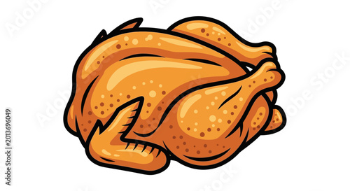 Tableau sur toile Golden Roasted Whole Chicken, Deliciously Cooked Poultry, Food Illustration