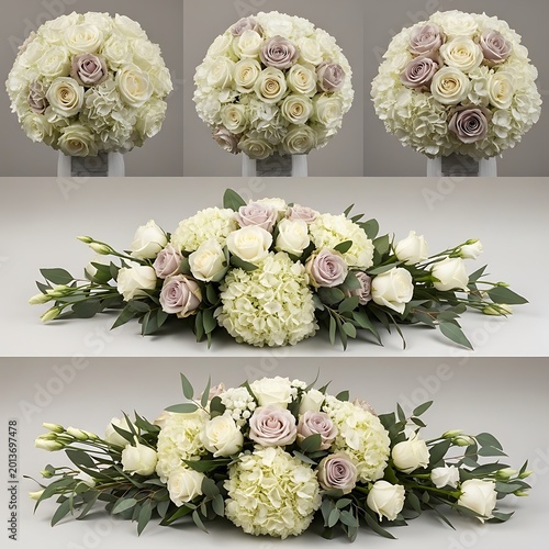 Floral arrangements with white and green flowers