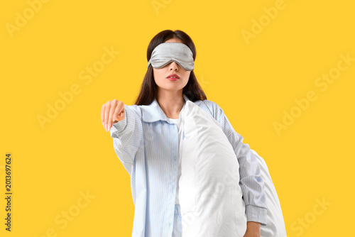 Female sleepwalker in pajam...