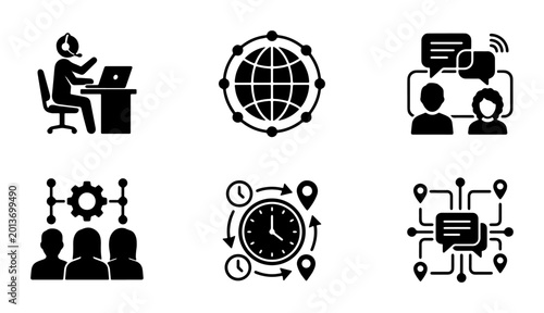 Fotografia Communication and Connection Icons: Global Network, Teamwork, Customer Support,