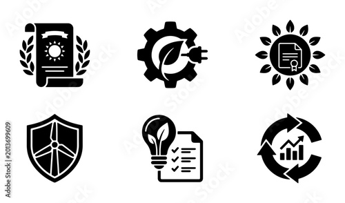 Photos Eco-Friendly Business Icons: Renewable Energy, Sustainability, Green Technology,