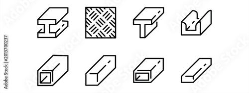 Steel product icons, thin line icon set. Collection of symbols with transparent background. Vector illustration.