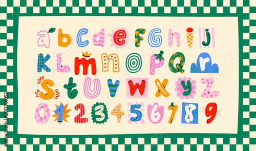 Foto Cute font alphabet font in retro cartoon style