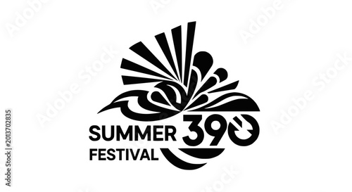 Abstract Summer Festival Logo Design with Stylized Sun and Waves
