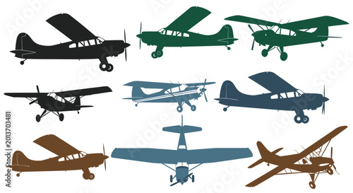 Tableau sur toile Collection of Vintage Aircraft Silhouettes, Retro Airplane Icons