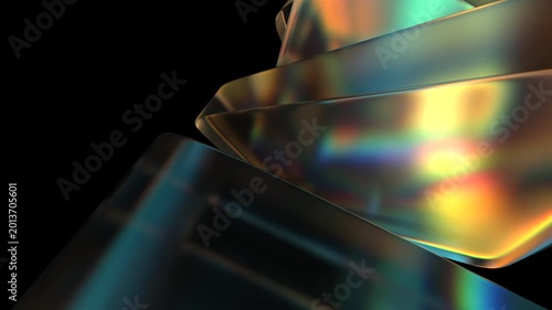 Rotating colorful glass shapes on a black background, abstract geometric animation, 4k looping video, 3d render
