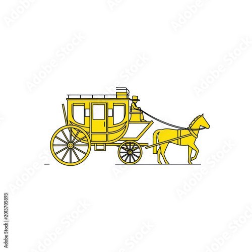 Photos Yellow Stagecoach Pulled by Horse - Vector Illustration