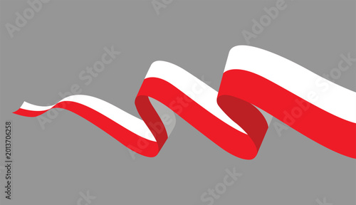 Poland flag ribbon wave illustration with flowing red and white banner patriotic celebration background design