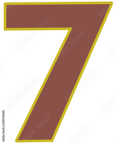 Brown and Gold Varsity Style Number 7 Isolated on Black Background