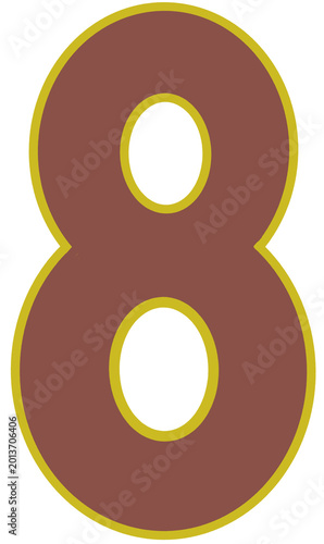 Brown and Gold Varsity Style Number 8 Isolated on Black Background