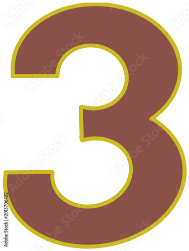 Brown and Gold Varsity Style Number 3 Isolated on Black Background
