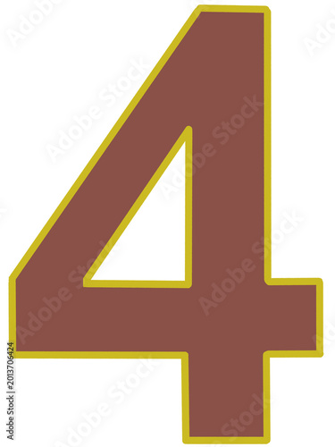 Brown and Gold Varsity Style Number 4 Isolated on Black Background