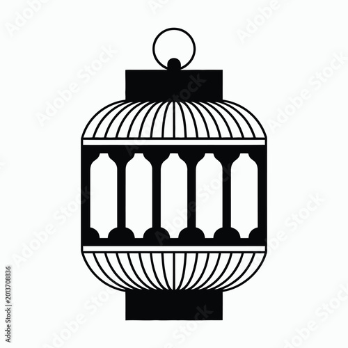 Birdcage silhouette black and white graphic design element