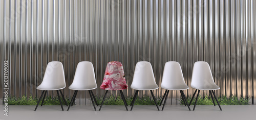 Schilderij op canvas stand out feminine floral decor chair in a row