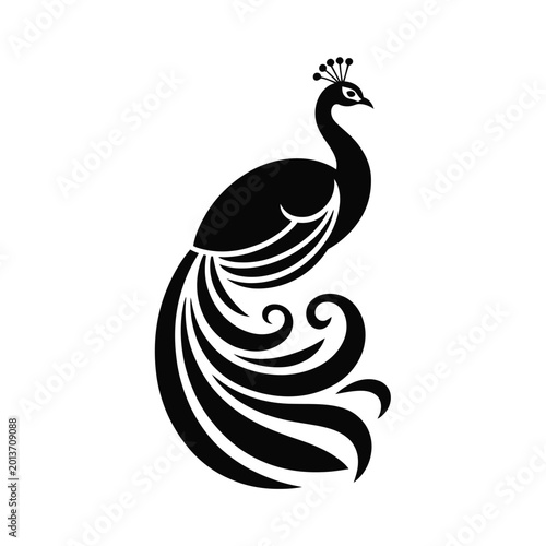 Peacock silhouette against a white background elegant bird design