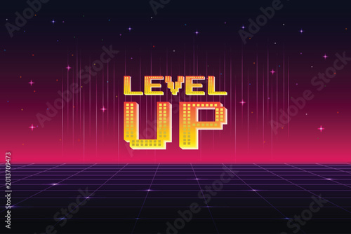 Obraz na plátně LEVEL UP icon pixel art 8 bit game