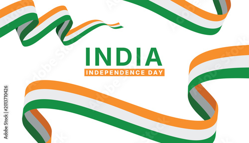 Canvastavla India Independence Day Ribbon Background with Tricolor Wave Banner Celebration D