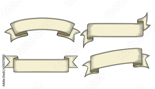 Vintage Ribbon Banner Set Illustration with Retro Scroll Labels and Decorative Elements
