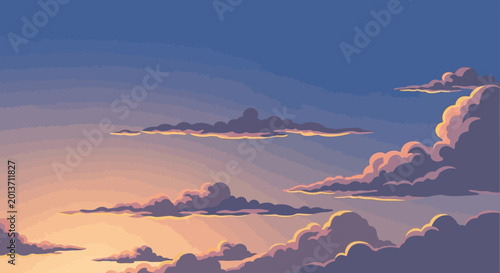 Bild auf Leinwand Beautiful anime-style clouds floating in a serene sky at sunset.
