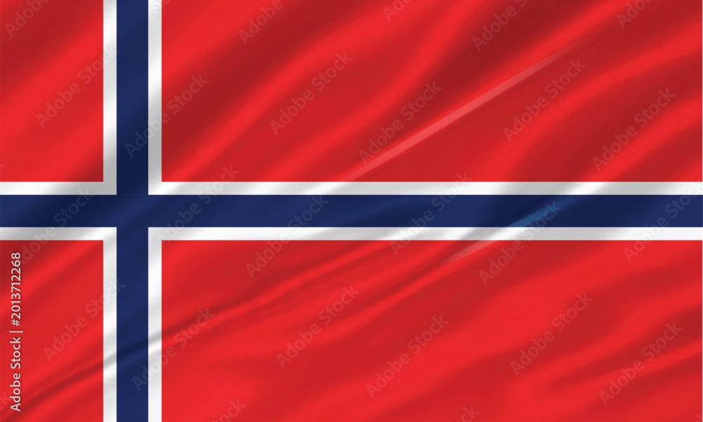 Fototapeta premium Norway National Flag Waving Vector Illustration with Official Nordic Cross Design, fabric silk or satin texture design