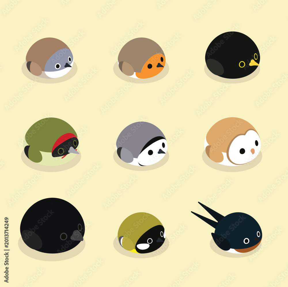 Fototapeta premium Meringue Animal Set Cute Cartoon Dessert Collection - UK Birds