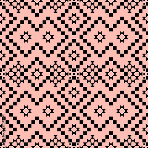 black and white Pixel art seamless pattern