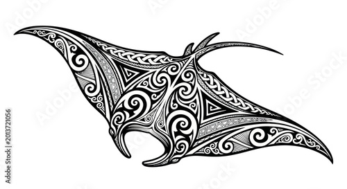 Obraz na płótnie Manta Ray Tattoo Design: Intricate Celtic Knot Tribal Art