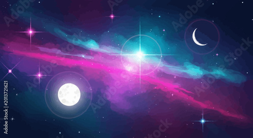 Tablou pe pânză Vibrant cosmic nebula with glowing stars and celestial bodies in deep space
