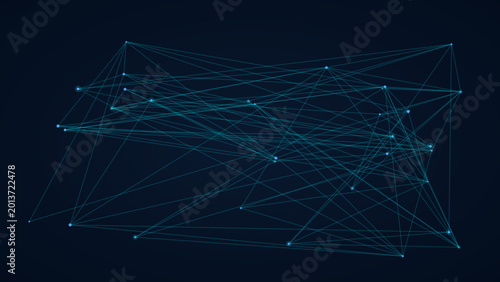 Schilderij op canvas Complex network connections with interconnected nodes and lines abstract backgro