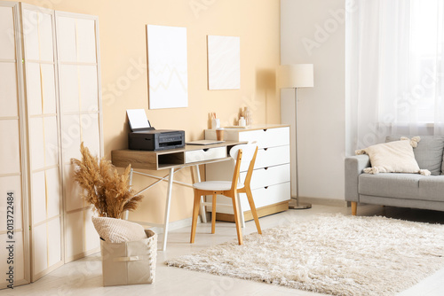 Workplace with modern print...