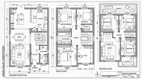 Принти на полотні Detailed architectural floor plans for a multistory residence