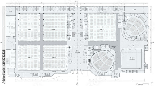 Tableau sur toile Large scale convention center floor plan with exhibition halls and auditorium
