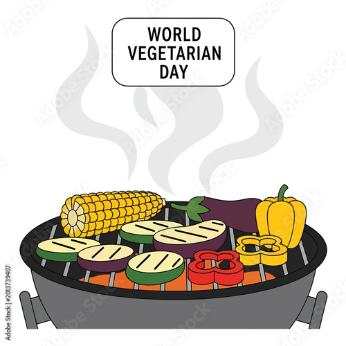 Barbecue grill with colorful vegetables for World Vegetarian Day