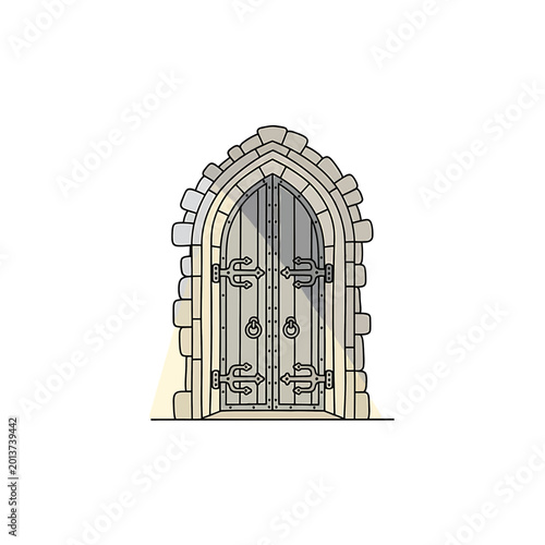 Medieval Stone Archway with Antique Wooden Door