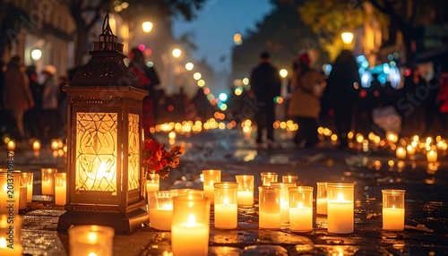 Peaceful evening with lanterns and candles.
